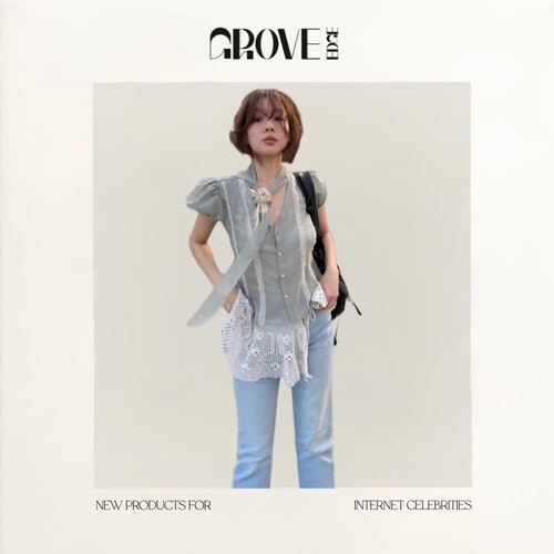 【现货】GROVE EDGE韩国设计师泡泡袖蕾丝开衫收腰显瘦蝴蝶结衬衫