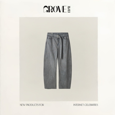 【现货】GROVE EDGE韩国设计师可拆卸腰带牛仔裤复古水洗做旧长裤