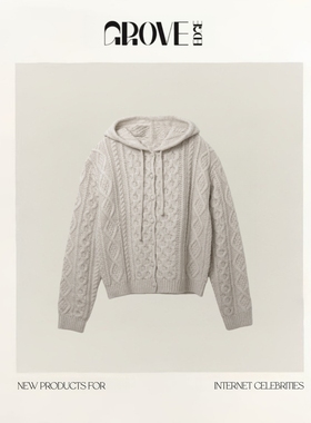 【现货】GROVE EDGE韩系女装连帽开衫氛围感秋冬针织麻花毛衣外套