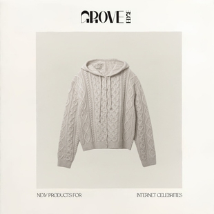 连帽开衫 EDGE韩系女装 GROVE 氛围感秋冬针织麻花毛衣外套 现货