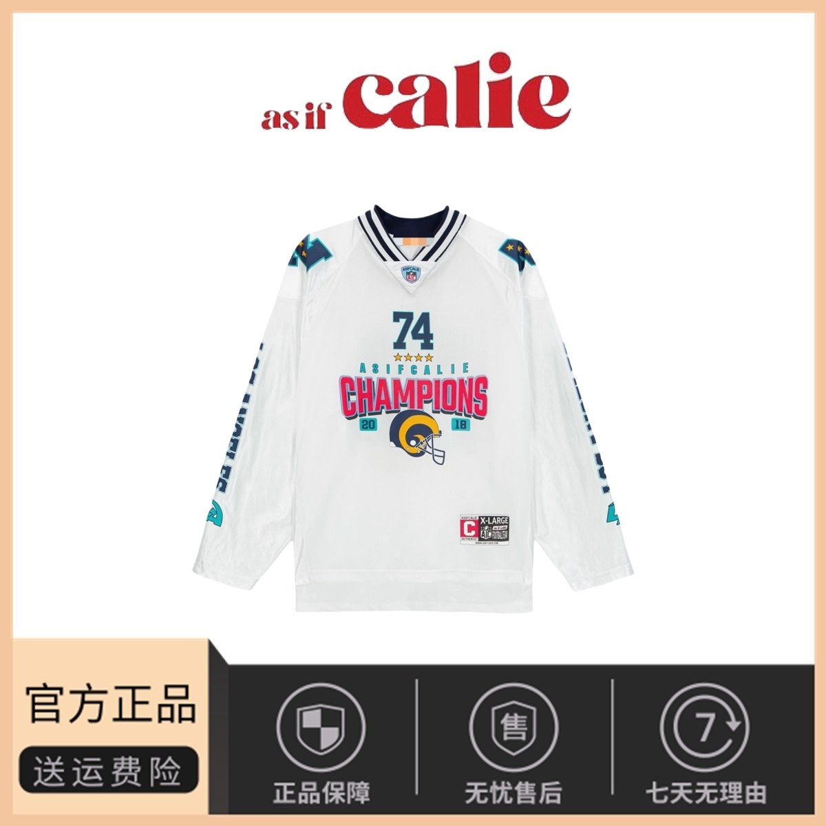 【现货】韩国asifcalie美式复古风长袖球衣女新款宽松字母数字T恤