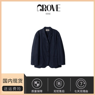 韩系女装 EDGE韩国设计师亚麻西装 GROVE 简约高级西服 现货