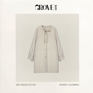 【现货】GROVE EDGE韩国大衣甜美风蝴蝶结系带羊毛羊绒双面呢外套