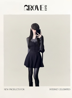 【现货】GROVE EDGE羊毛针织裙套装女假两件长袖上衣百褶裙两件套