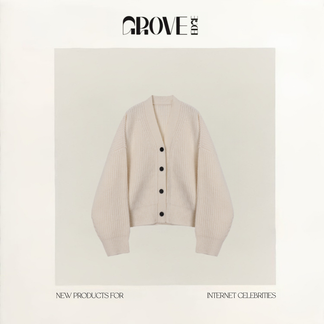 【现货】GROVE EDGE秋冬季新款韩国设计师慵懒氛围感落肩排扣毛衣