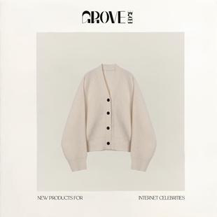 新款 EDGE秋冬季 GROVE 韩国设计师慵懒氛围感落肩排扣毛衣 现货