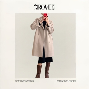 腰带羊毛中长款 EDGE冬韩国东大门法式 GROVE 毛呢大衣外套 现货