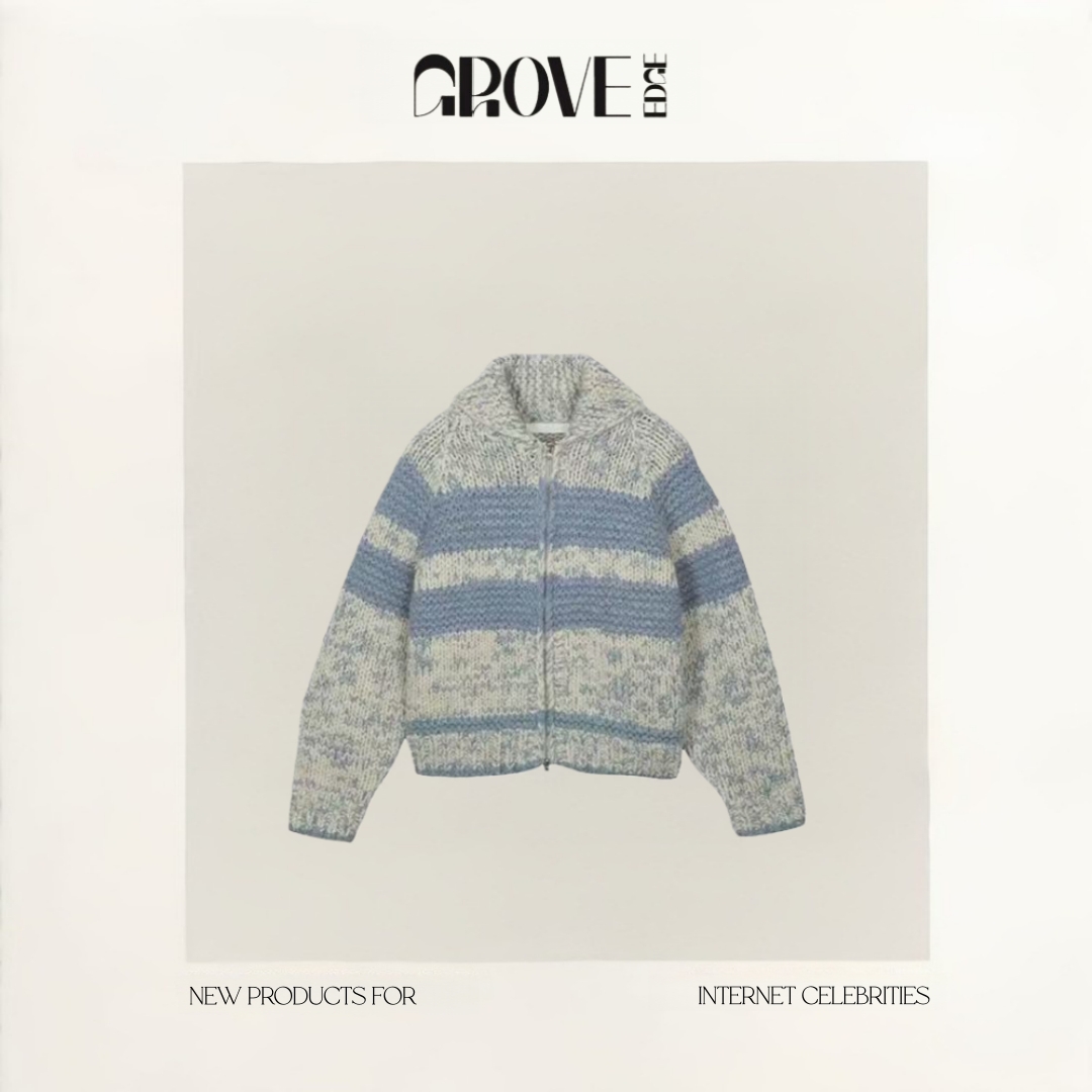 【现货】GROVE EDGE韩国东大门渐变彩色宽松百搭娃娃领毛衣外套女