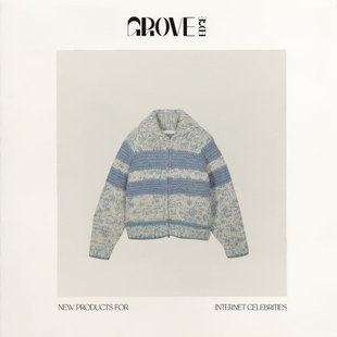 EDGE韩国东大门渐变彩色宽松百搭娃娃领毛衣外套女 GROVE 现货