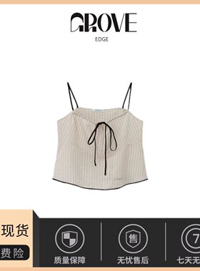 【现货】GROVE EDGE韩东大门夏季新款蝴蝶结系带条纹吊带打底上衣