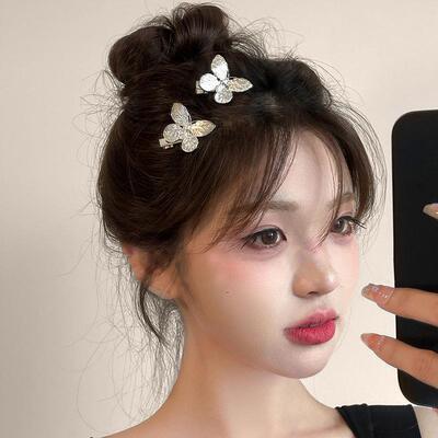 儿童漂亮小发夹银色液态金属蝴蝶发夹子女刘海侧边夹ins小众设计