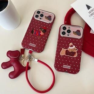 酒红色刺绣腊肠狗适用pho3552ne16pr5o苹果1手机壳11可i爱1pro小众13