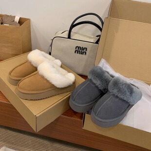 厚底雪地靴女2025冬季新款一脚蹬包头毛毛拖鞋外穿加绒加厚大棉鞋