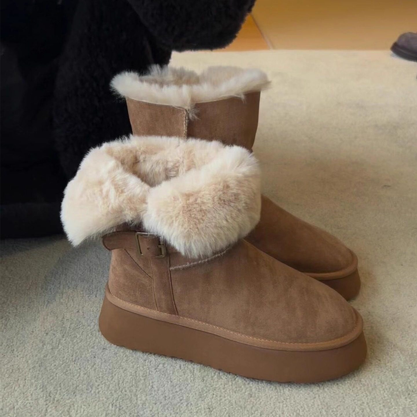 牛皮版~真皮两穿雪地靴女冬季新款加绒保暖厚底棉鞋复古百搭短靴,女鞋,时尚雪地靴,淘宝优惠券,粉丝福利购,淘宝优惠卷