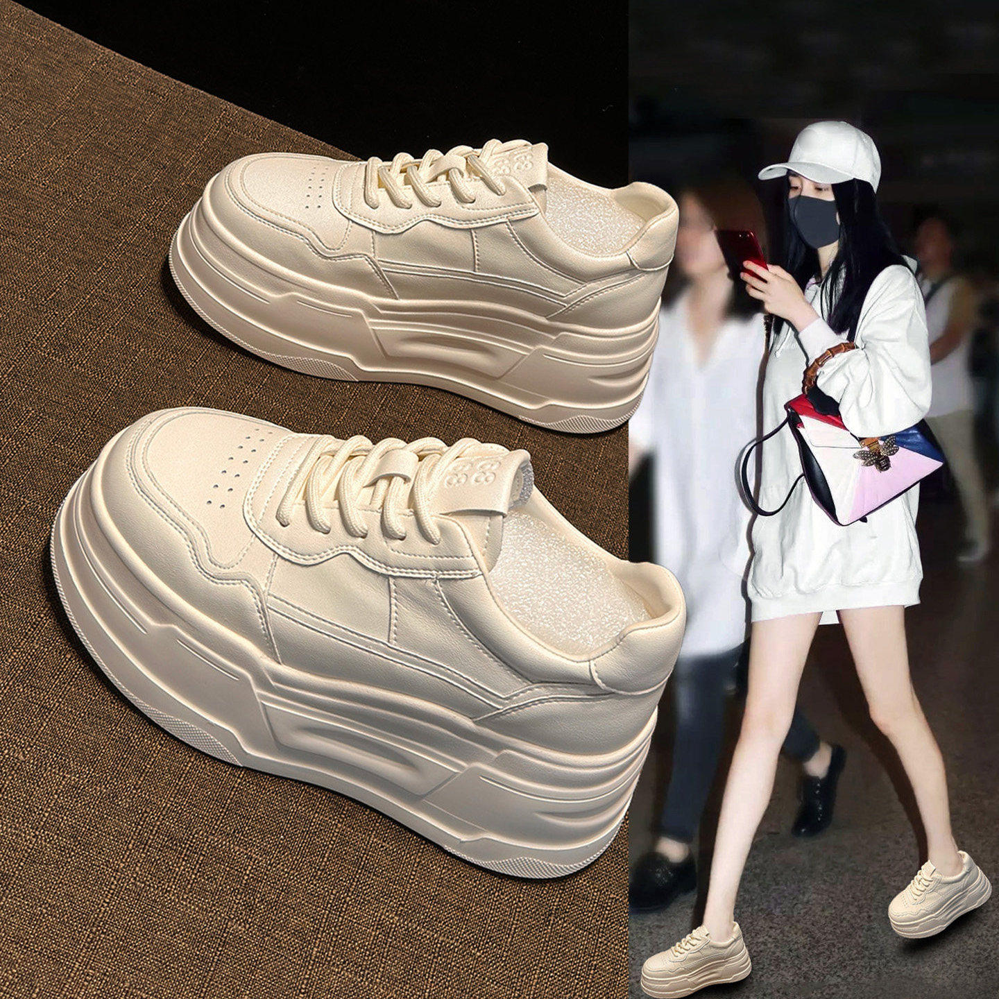 真皮小白鞋女2026新款春季百搭松糕单鞋小个子增高7.5CM休闲板鞋,女鞋,休闲板鞋,淘宝优惠券,粉丝福利购,淘宝优惠卷