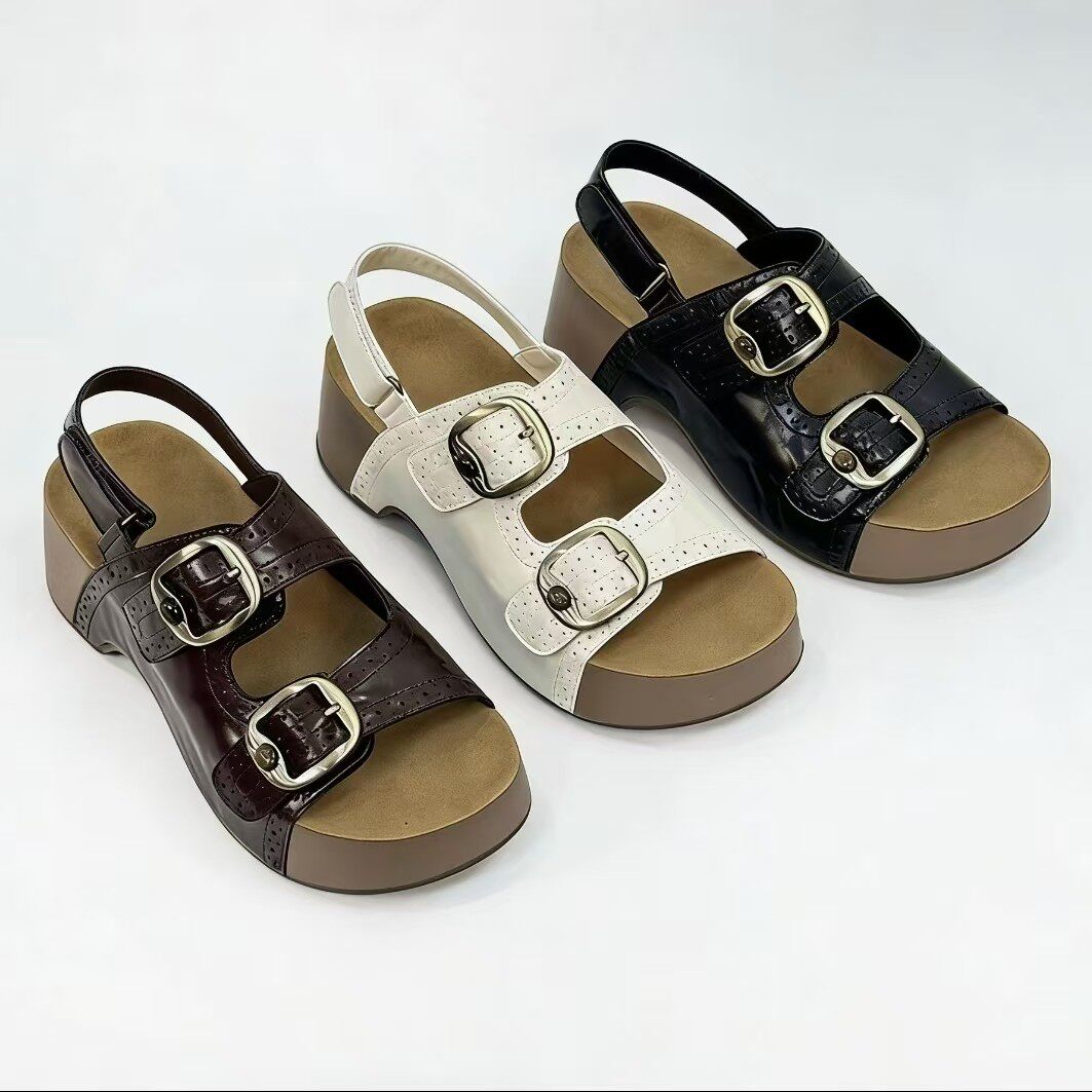 6CM坡跟夏季新款软底露趾时尚百搭运动鞋女透气女鞋厚底防滑凉鞋