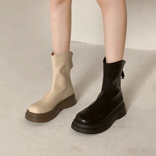 切尔西马丁靴女款2026年新款春秋季瘦瘦法式短靴子单靴厚底女鞋子