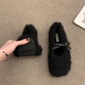 玛丽珍毛毛鞋 加绒棉瓢鞋 女秋冬外穿2024新款 孕妇软底羊羔绒豆豆鞋