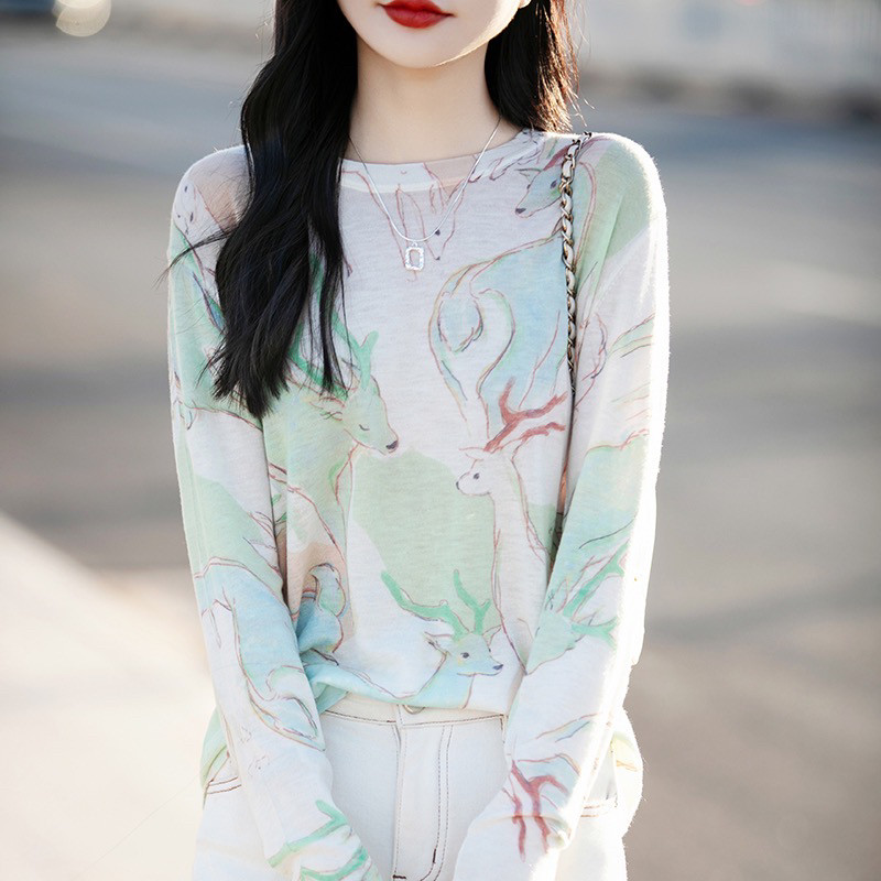 【水溶羊毛】120支超细精纺羊毛衫女 时尚宽松打底衫