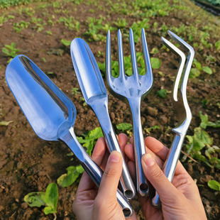 小铲子种花小勺挖土铲土家用盆栽松土叉子二齿耙套装不生锈加厚