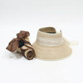 空顶草帽女夏季 宽檐蝴蝶结飘带防晒遮阳帽海边度假大沿草帽防晒帽