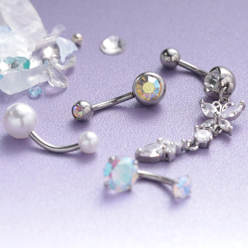 肚脐环镶钻人造钛钢肚脐类饰品全新女士人造珍珠锆石金属水钻珍珠