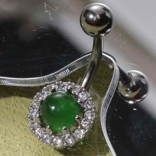 绿色水晶肚脐环女时尚镶钻圆形人体穿刺饰品