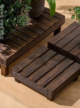 实木矮花架户外庭院置物架鱼缸底架子阳台落地防腐木花盆景摆放架