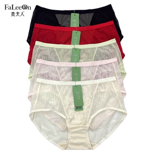 搭配1290 FA5290 1303文胸 女士性感网纱中腰平角裤 贵夫人蚕丝内裤