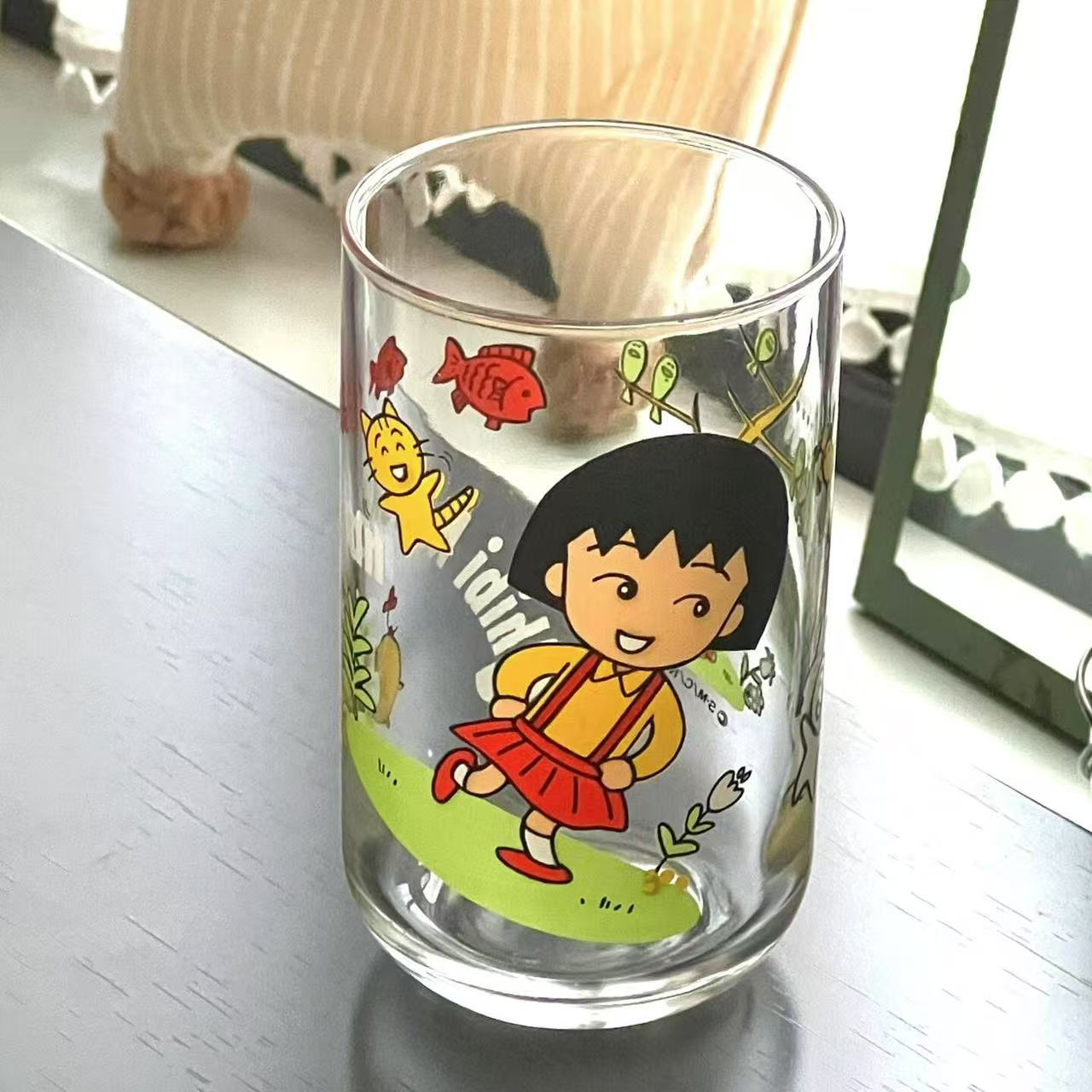 樱桃小丸子玻璃杯卡通大容量咖啡杯家用牛奶杯早餐杯NC31