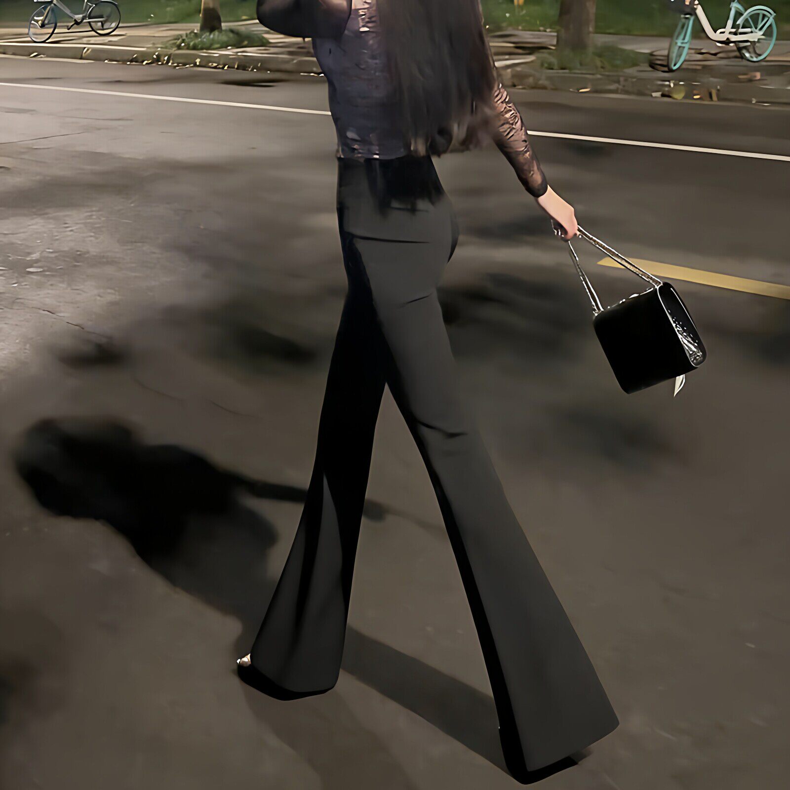 黑色高腰显瘦超模裤黑色微喇休闲裤女修身显瘦拖地长垂感西装裤子