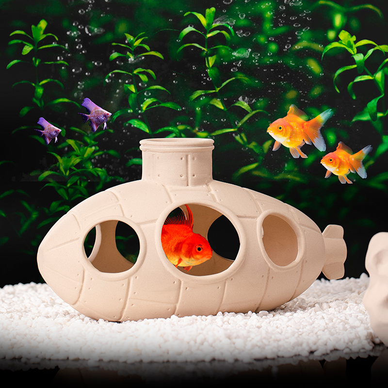 鱼缸造景陶瓷潜水艇摆件迷你鹦鹉