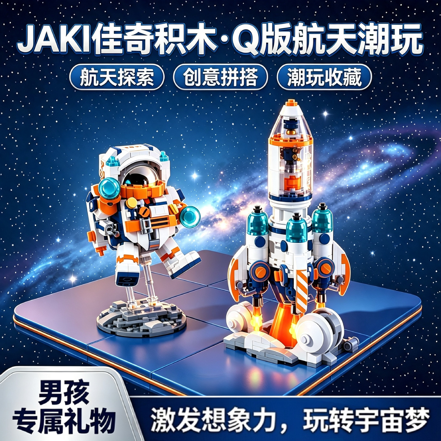 佳奇Q版宇航员火箭拼装积木图片