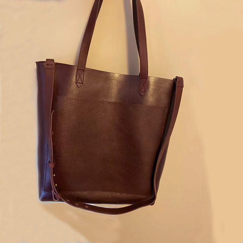 美国 Madewell tote 中号头层牛皮酒红色 手提包托特包腋下包女包