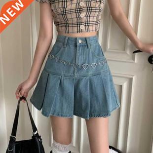 Casual Denim Mini Skirt Women Summer 2021 High-Waiste Haraju