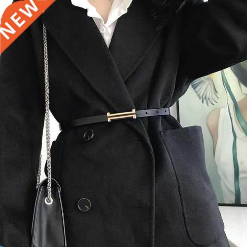 New Fashion Leather Thin Belt For Women Personality Metal Bu
