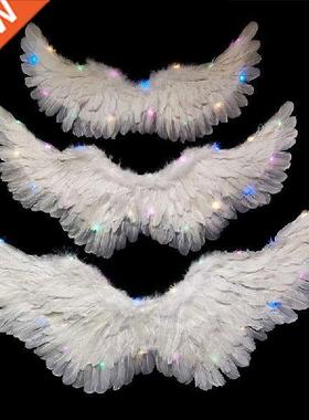 Halloween Angel Wings Plump White Feathers with Color LED
