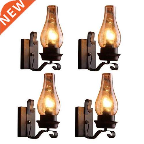 4X Vintage Rustic Wall Lap In Glass And ood Light