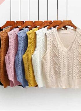 Vest Women Solid Short Loose ndy Korean Style Sleeveless Kni