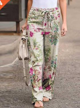 Fashion Linen Women Pants Autumn Casual Drawstring Wide Leg