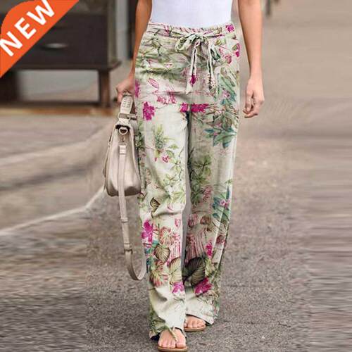 Fashion Linen Women Pants Autumn Casual Drawstring Wide Leg