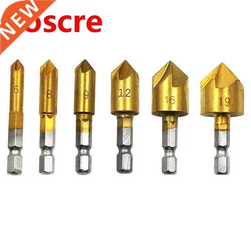 6pcs 6-19mm 82 Degree 5 Flute HSS Titanium Chamfering Cutter