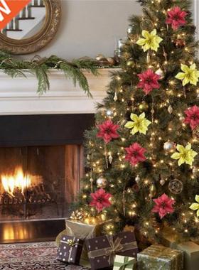 10Pcs Artificial Flowers Christmas Tree Ornents Christmas