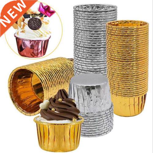 50pcs Cupcake Wrappers Crimping Muffin Cases Cake Liner Gold