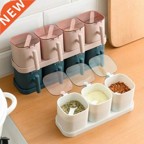 Spices Box with Spoon Kitchen Cruet Condiment Bottle Jars Co