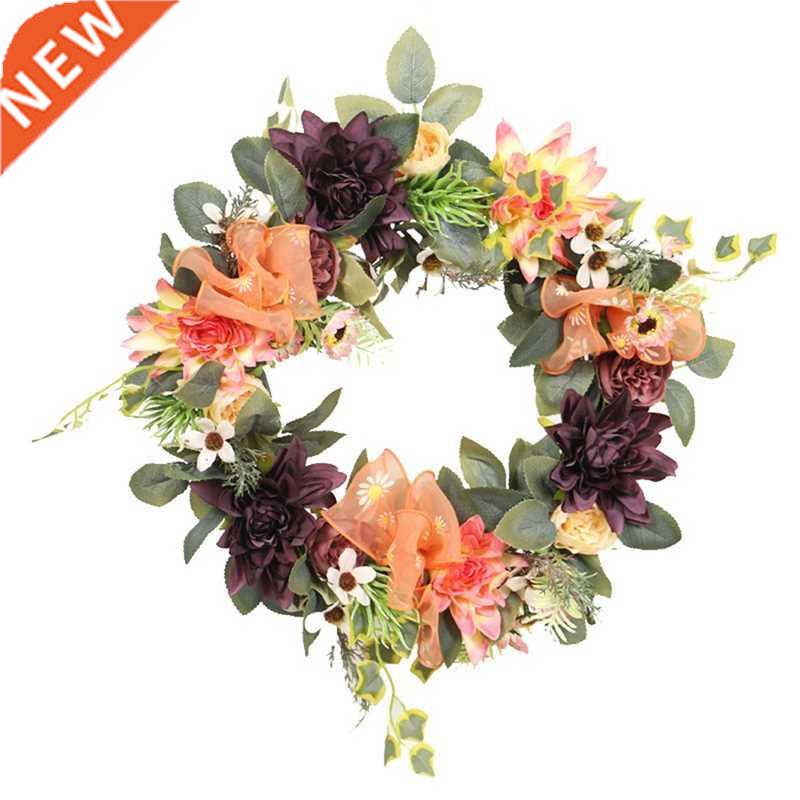 Artificial Dahlia Wreath Spring Summer Wreath for Front Door