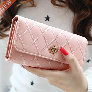 Womens Wallets Purses Plaid PU Leather Crown Long/short Wal