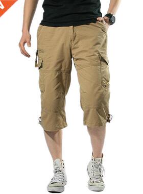 Male Shorts Multi Pocket Summer Loose Zipper Breeches Khaki