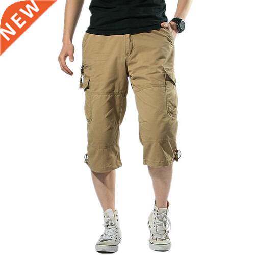 Male Shorts Multi Pocket Summer Loose Zipper Breeches Khaki