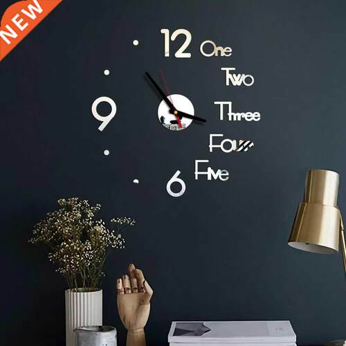 1Set  Digital Wall Clock 3D Mirror Surface Sticker Silent